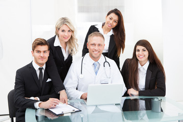 Fototapeta premium Doctor And Businesspeople Using Laptop