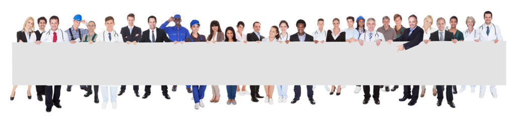 People With Various Occupations Holding Blank Billboard