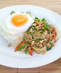 Basil Fried Rice with Pork and fried egg