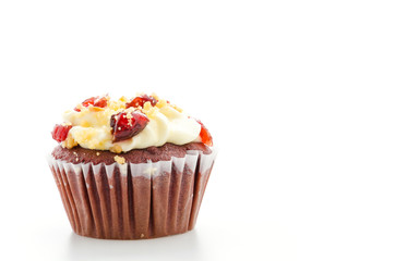Red cupcake velvet isolated white background