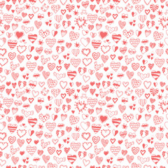 Seamless pattern of hand drawn hearts