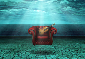 Comfort Chair with Violin Under the Waves