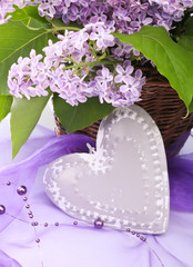 Lilac flowers and Valentines heart with metal