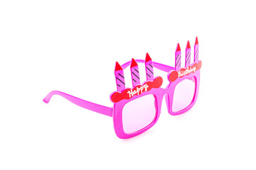 Happy birthday sunglasses isolated white background