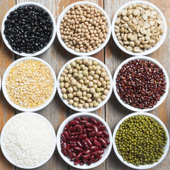 Multicolored beans in ceramics bowl