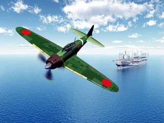 Fighter Bomber and Aircraft Carrier from the second world war © Michael Rosskothen