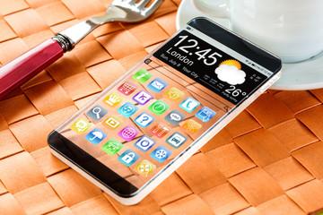 Smartphone with a transparent display.