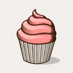 Graphic pink cream cake isolated on white background