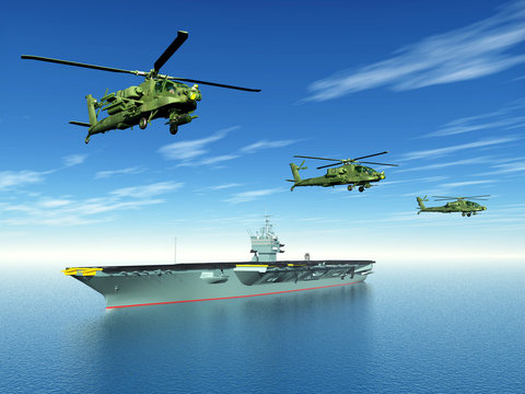 Apache Helicopters and Aircraft Carrier