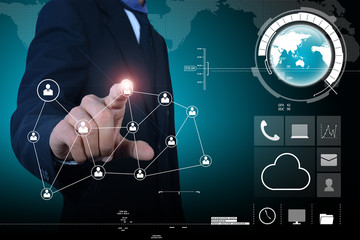 Businessman presenting global network media concept