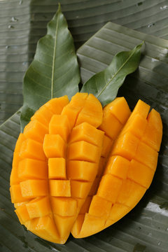 cube cut ripe mango