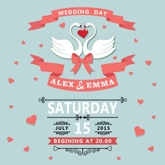 Wedding invitation with cartoon swans
