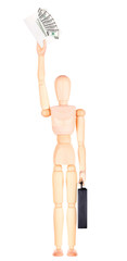 wooden Dummy with envelope full of money