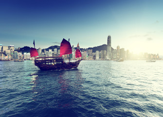 Hong Kong harbour  in sunset time