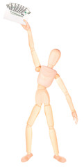 wooden Dummy with envelope full of money