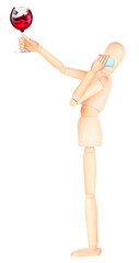 wooden Dummy with wine and mobile phone