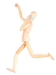 wooden Dummy talking on mobile phone