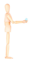 wooden Dummy talking on mobile phone