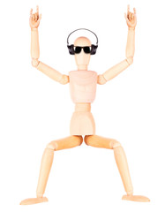 wooden Dummy with Headphones Isolated