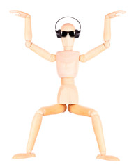 wooden Dummy with Headphones Isolated