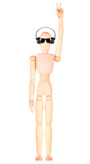 wooden Dummy with Headphones Isolated