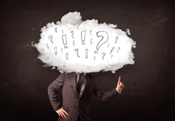 Business man cloud head with question and exclamation marks