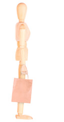 happy wooden Dummy with shopping bags