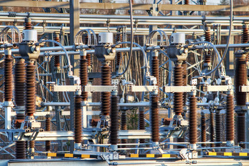 Electricity transformer station closeup