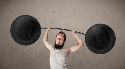 Funny skinny guy lifting weights