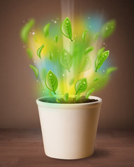 Glowing leaves coming out of flowerpot