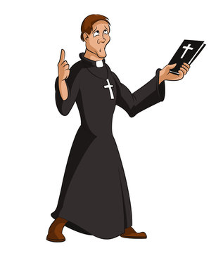 priest holding bible, pointing, black robe clip art preview