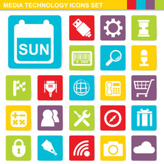 flat design media technology icons set