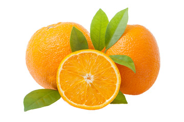 orange and orange slice isolated on white background