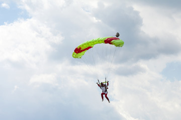 Skydiver in the sky, parachute jump