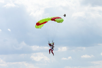 Skydiver in the sky, parachute jump