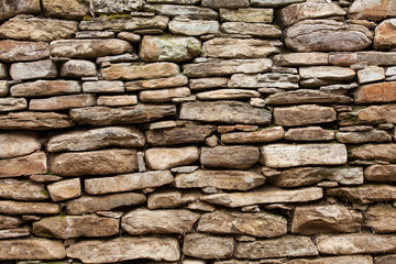 of rough stone wall of big and small rocks