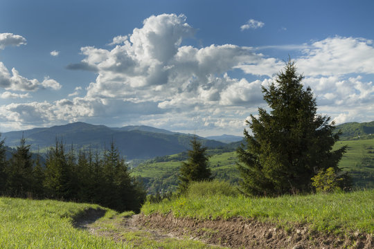 Poland, Panoramic Viev of Gorce Mountain Range, Spectacular Clou