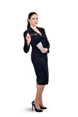 Obraz premium Business woman, business proposal, the operation of money and cu