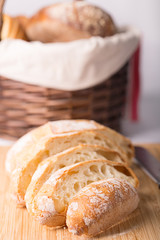 Sliced bread on the cutting board