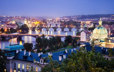 Tuinposter Bridges and skyline of Prague, Czech Republic © Mapics