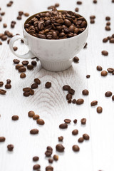 Cup and coffee beans