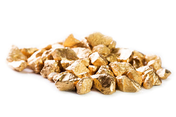 Gold nuggets on white background.