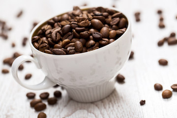 Cup and coffee beans