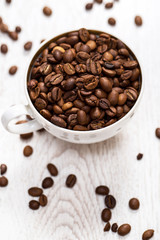 Cup and coffee beans