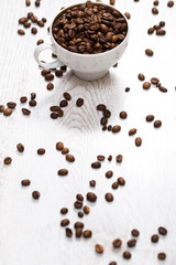 Cup and coffee beans