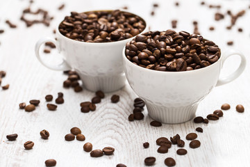 Cup and coffee beans