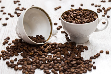Cup and coffee beans