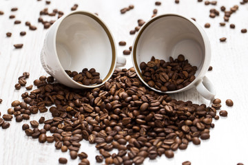 Cup and coffee beans