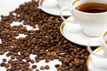 Cup and coffee beans