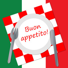 Fototapeta na wymiar Icon for Italian cuisine with Italian text for Enjoy your meal!